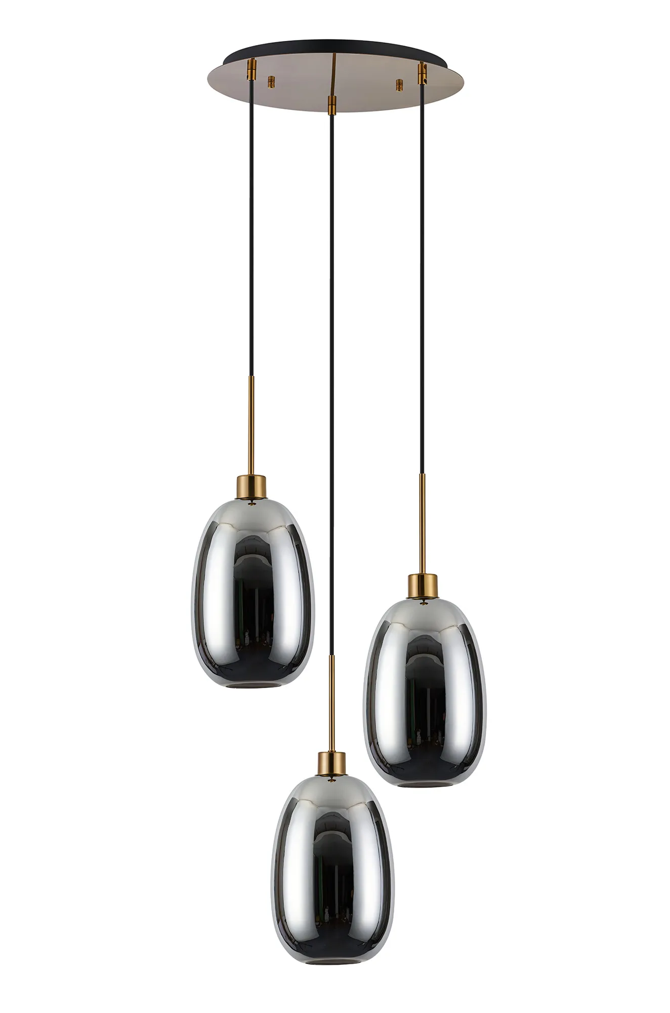 Lori 40cm Round Pendant, 3 Light Adjustable E27, Antique Gold/Chrome Slim Curved Trapezium Shades DK1174  Deco Lori Antique Gold